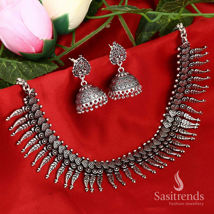 Fusion Kolhapuri oxidised silver jewellery set with crafted symbolism and cultural mix - Sasitrends