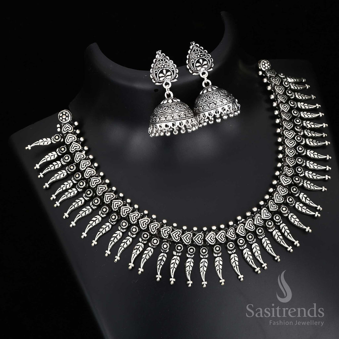 Heirloom Kolhapuri oxidised silver jewellery set with timeless style and vintage essence - Sasitrends