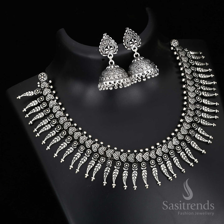Heirloom Kolhapuri oxidised silver jewellery set with timeless style and vintage essence - Sasitrends