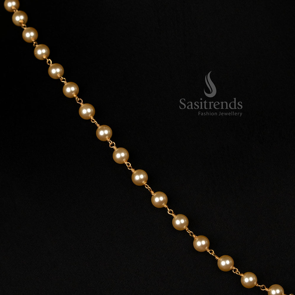 Micro Gold Plated 5MM Pearl Mala Necklace - Classic Traditional Chain