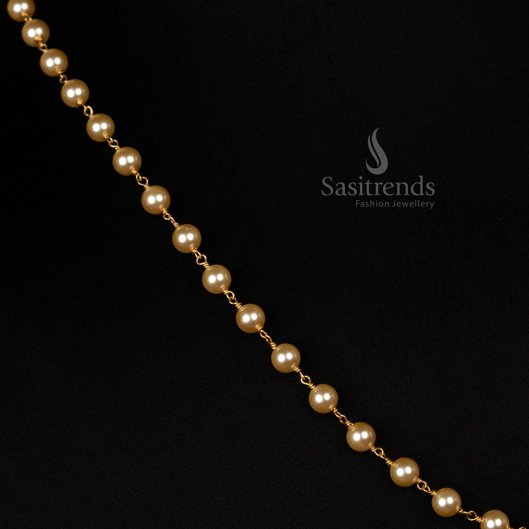 Micro Gold Plated 5MM Pearl Mala Necklace - Classic Traditional Chain