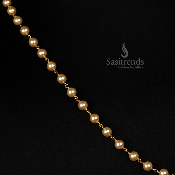 Micro Gold Plated 5MM Pearl Mala Necklace - Classic Traditional Chain