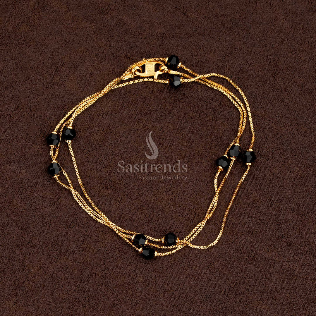 Micro gold plated multi-strand chain necklace with black beads - Sasitrends