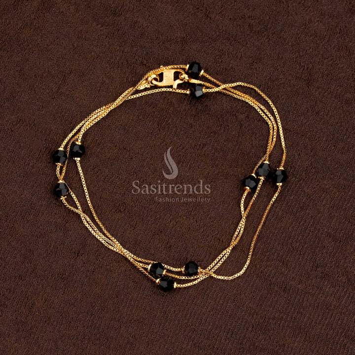 Elegant Guaranteed One Gram Micro Gold Plated Multi-Strand Chain with Black Beads - 24 Carat Gold Plated - Sasitrends