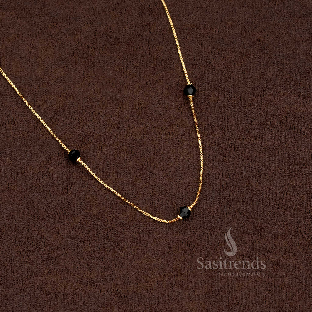 Micro gold plated multi-strand chain necklace with black beads - Sasitrends