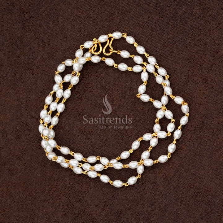 Stunning Guaranteed One Gram Micro Gold Plated Rice Pearl Chain - 24 Carat Gold Plated - Sasitrends