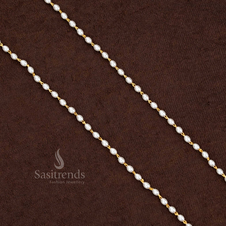 Micro gold plated rice pearl chain necklace in a traditional design - Sasitrends