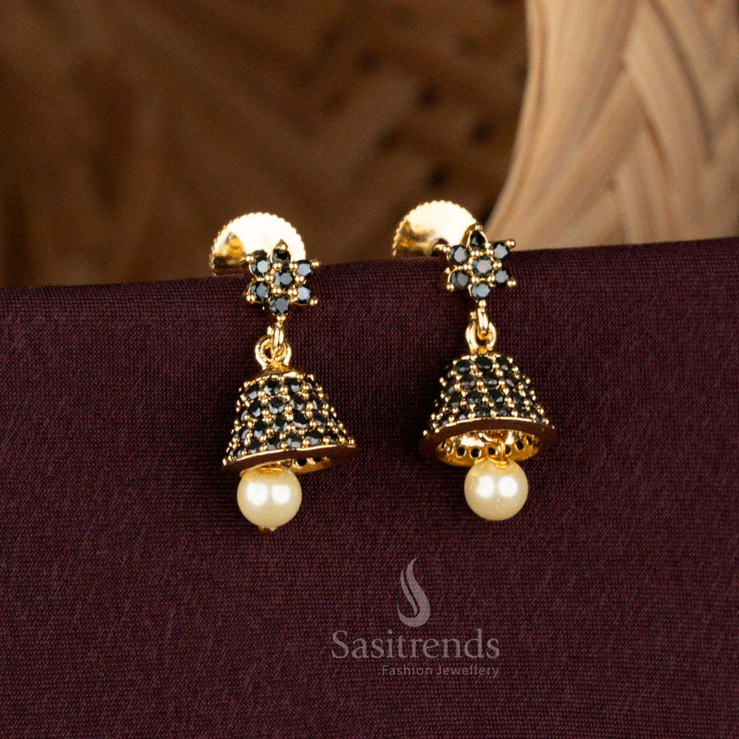 American Diamond Bell Jhumka Earrings with Gold Plating - Sasitrends