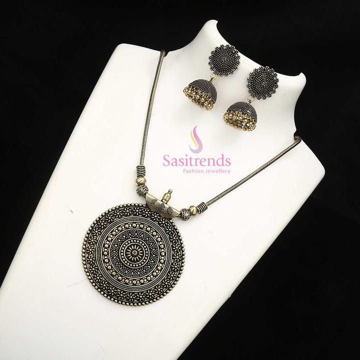 Nayanthara traditional antique gold plated chakra pendant jewellery set with designer jhumkas and cultural flair for grand ethnic occasions - Sasitrends