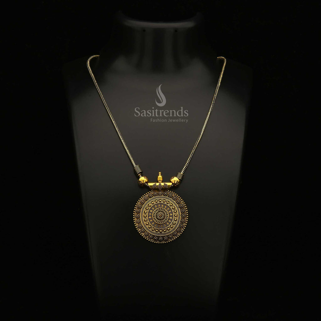 Royal Roopasi necklace in antique gold plating with an elegant chakra motif pendant – a classic traditional jewellery addition for cultural style and heritage-inspired ensembles – Sasitrends
