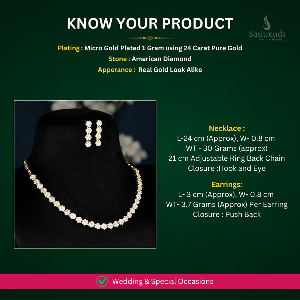 American Diamond Micro gold plated Necklace jewellery set Measurement Image - Sasitrends