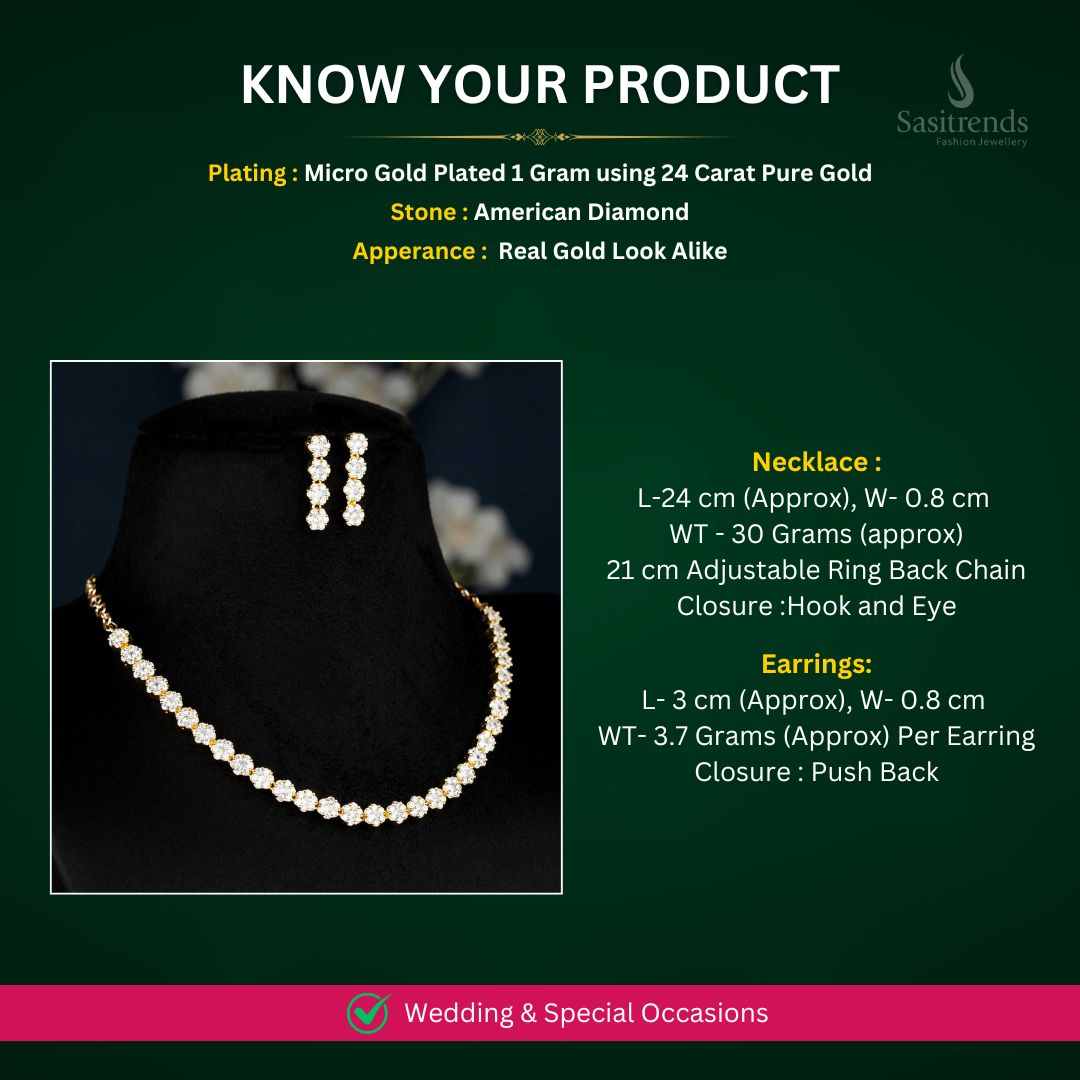 American Diamond Micro gold plated Necklace jewellery set Measurement Image - Sasitrends