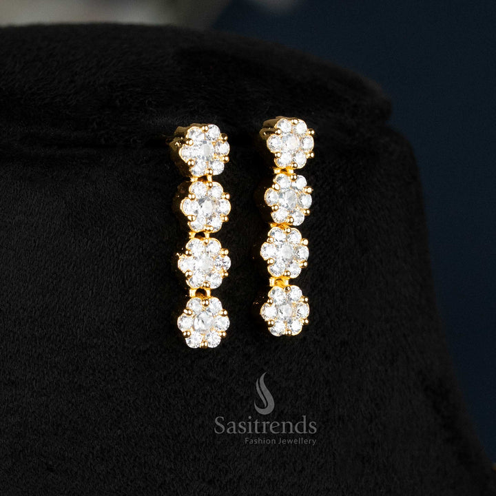 Pristine White American Diamond Floral Earrings Set With Micro Gold Plating, Ethereal Artisan Jewellery Created For Bridal Occasions – Sasitrends
