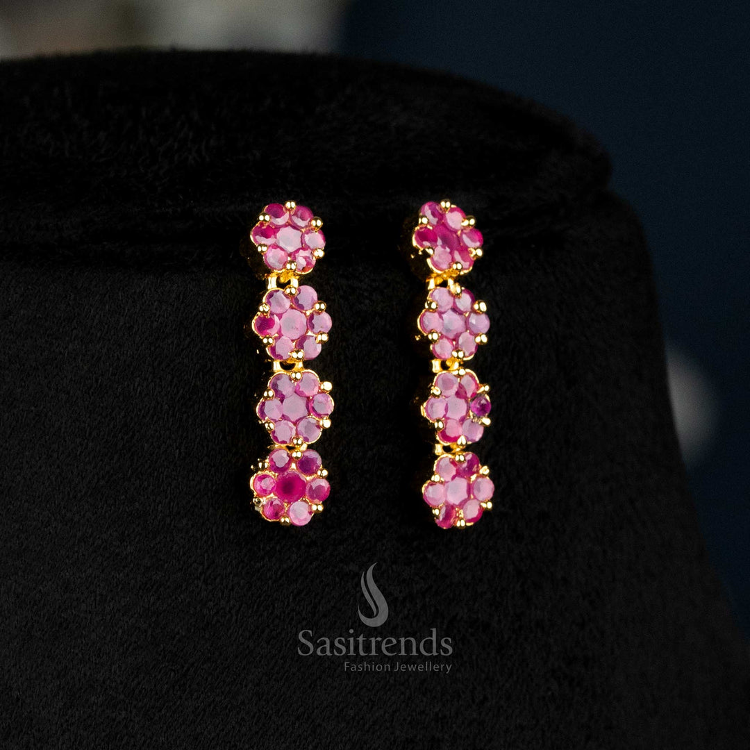 Scarlet Ruby American Diamond Floral Earrings Set With Micro Gold Plating, Artisan-Crafted Statement Piece That Embodies Wedding Beauty And Timeless Charm – Sasitrends