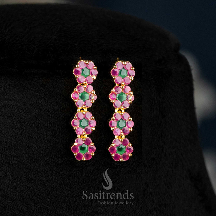 Ruby-Green American Diamond Floral Necklace Set With Micro Gold Plating, Luxury Traditional Design Crafted For Festive Women – Sasitrends