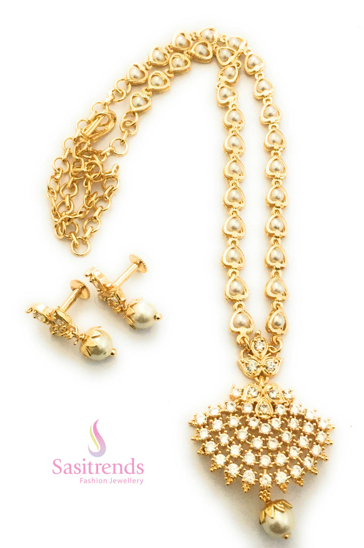 Regal white bloom micro gold plated pearl floral jewellery set with timeless elegance and classic appeal, perfect for formal functions and elegant dressing – Sasitrends
