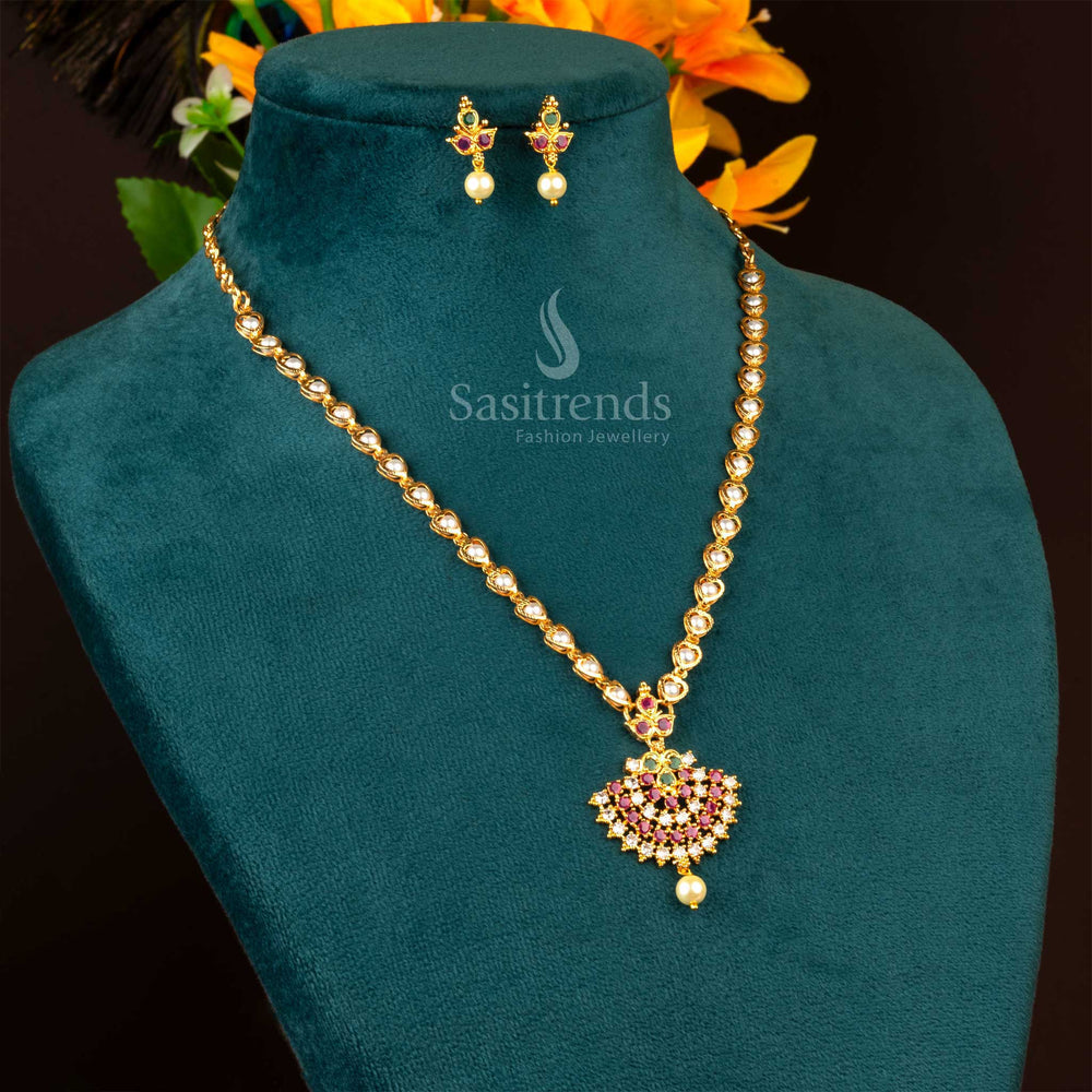 Multi-shade flower design micro gold polished pearl necklace set with rich colour tones and ethnic splendour, beautifully designed for festive and wedding looks – Sasitrends
