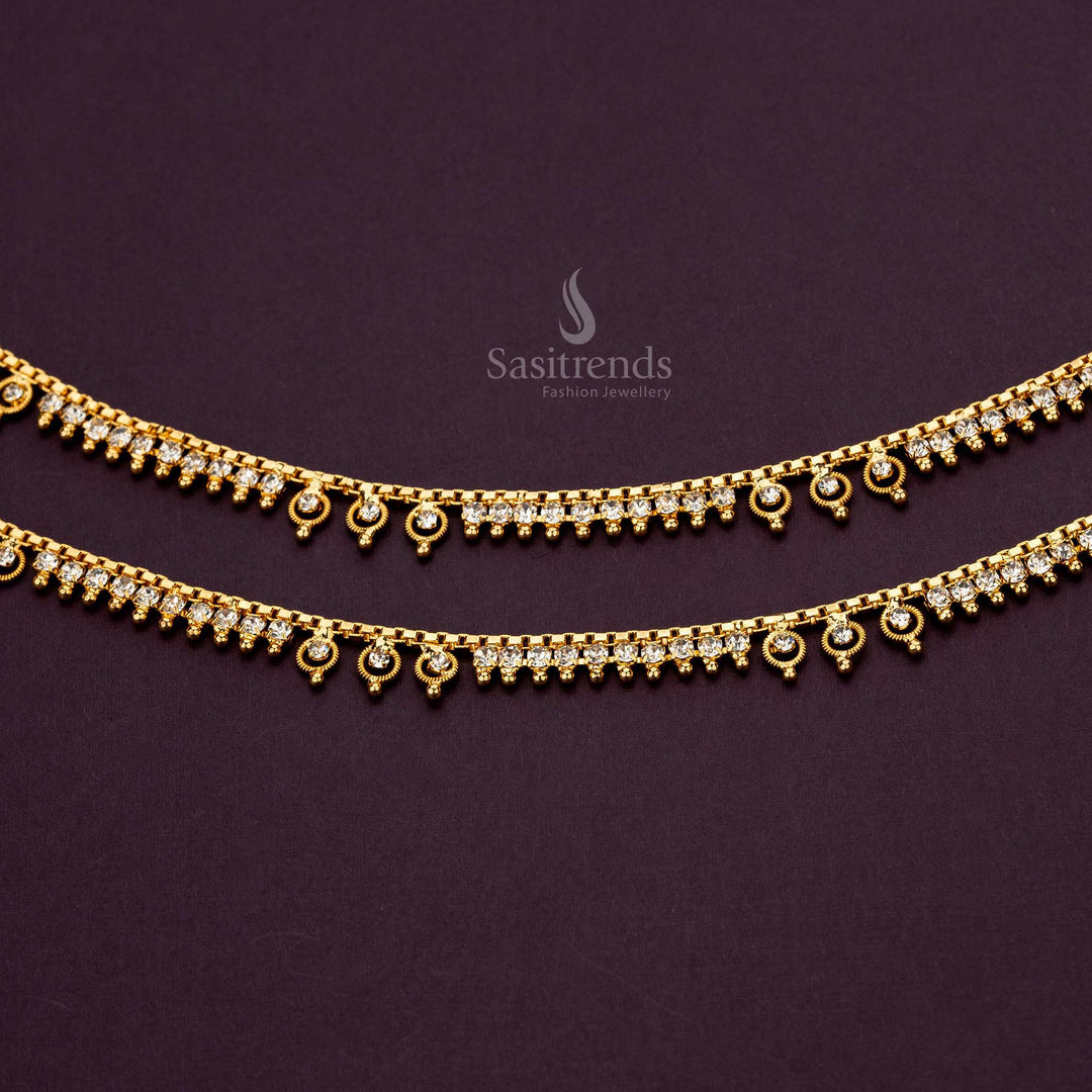 White American Diamond anklets with delicate gold loops, perfect for weddings - Sasitrends