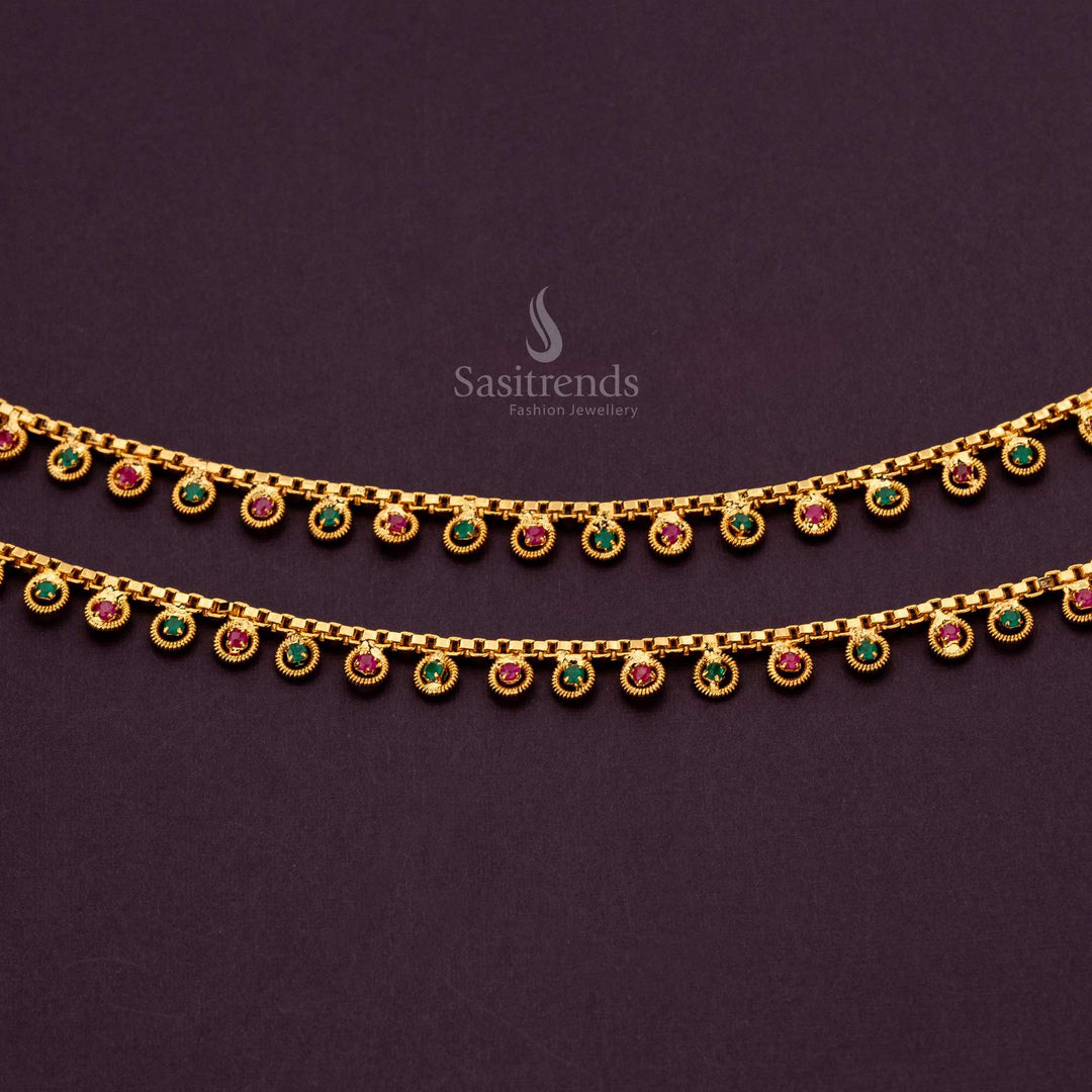 Elegant Ruby Green AD Stone anklets design perfect for weddings and special occasions - Sasitrends