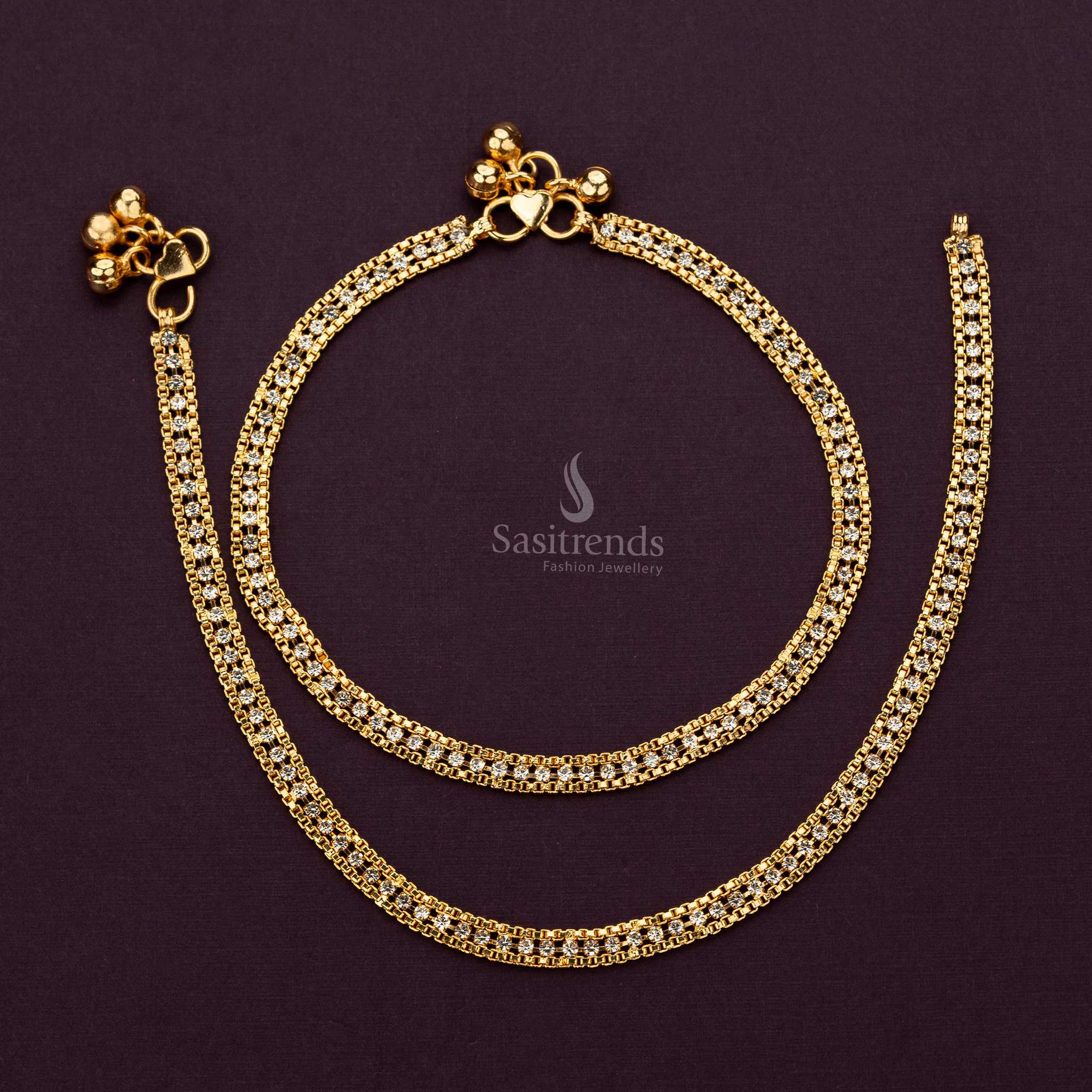 Traditional Micro Gold Plated Double-Line Anklets with Shimmering Stones  Sasitrends