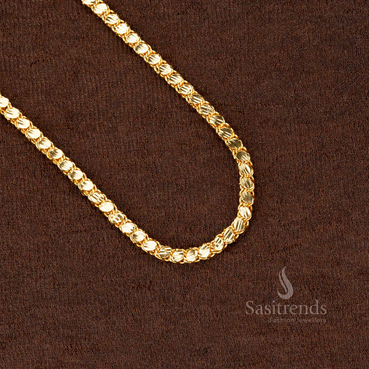 Luxurious micro gold plated chain with 4 intricate designs, offering a real gold look and guaranteed finish for festive wear - Sasitrends