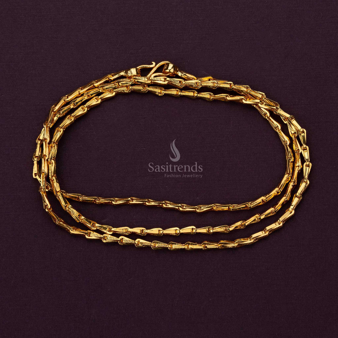 Thin micro gold plated wheat design chain with fine interwoven links for a subtle, elegant look - Sasitrends