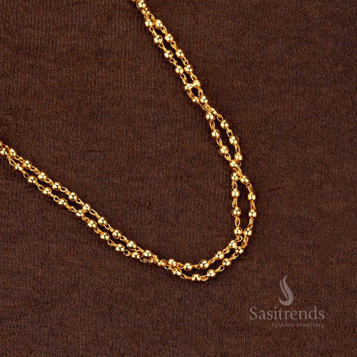 Stunning one-gram gold-plated long chain with ornate golden ball layers, crafted for luxurious and timeless ceremonial wear - Sasitrends