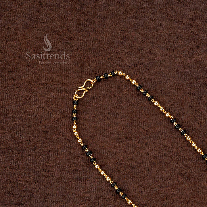 Traditional micro gold plated chain with black and gold beads, a beautiful accessory for any attire - Sasitrends