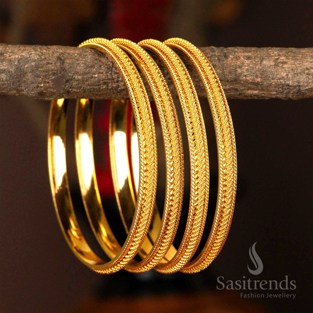 Set of four micro gold-plated kada bangles with a luxurious twisted texture design - Sasitrends