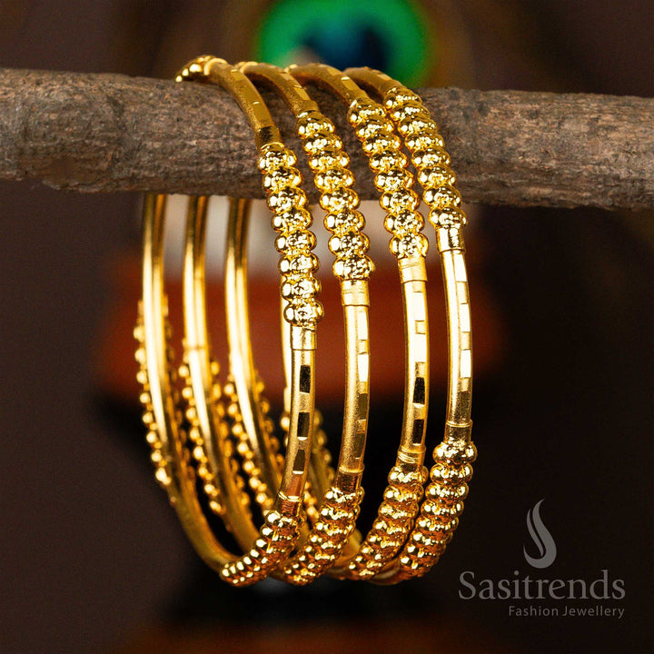 Traditional Micro Gold Plated Plain Set Of Bangles - Sasitrends