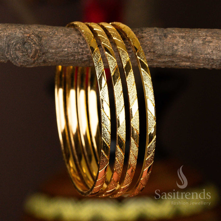 Golden Elegance: 4-Piece Micro Gold-Plated Bangles Set - Sasitrends