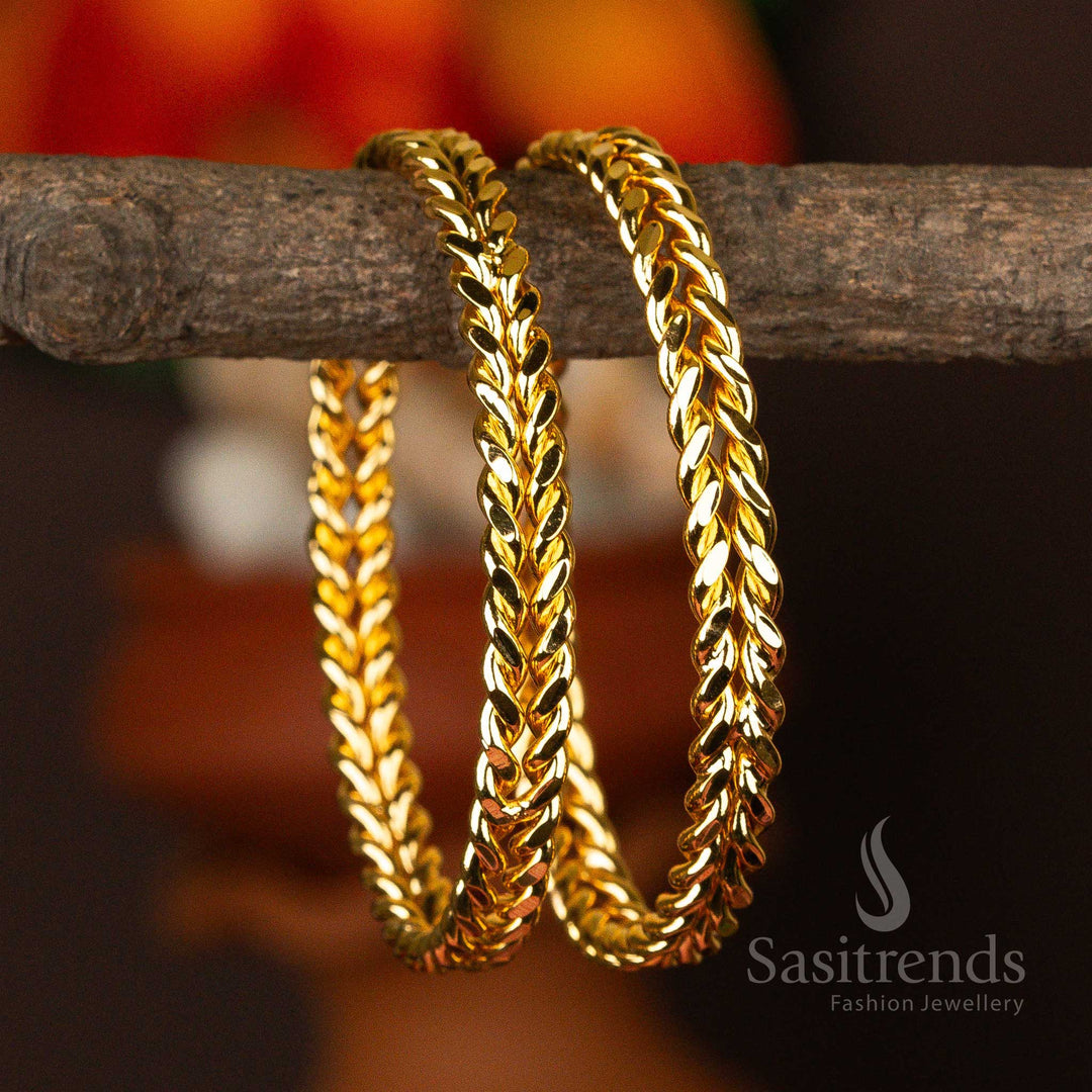 Gleaming twisted rope design micro gold-plated bangles, reflecting traditional elegance