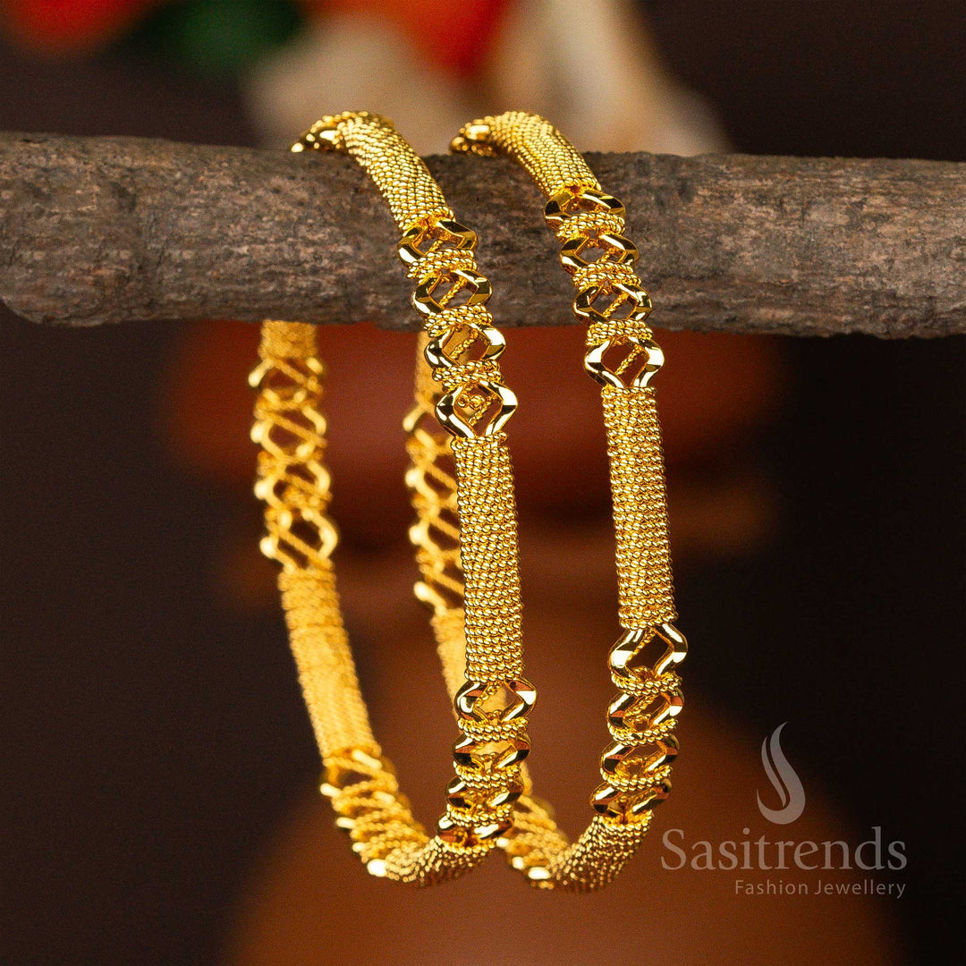 Textured and polished micro gold-plated bangles exuding rich elegance