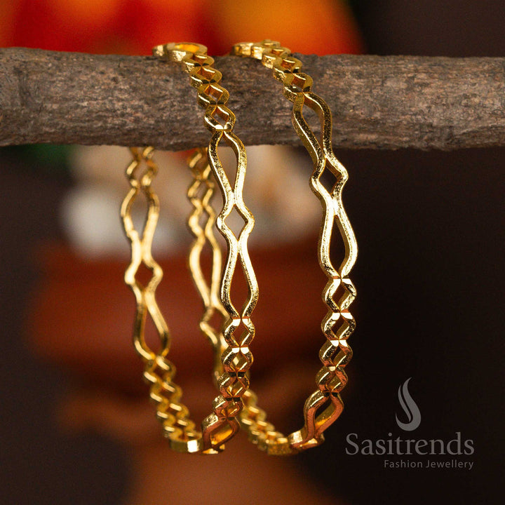 Geometric Allure Micro Gold Plated Bangles - Buy Trendy Traditional Elegance