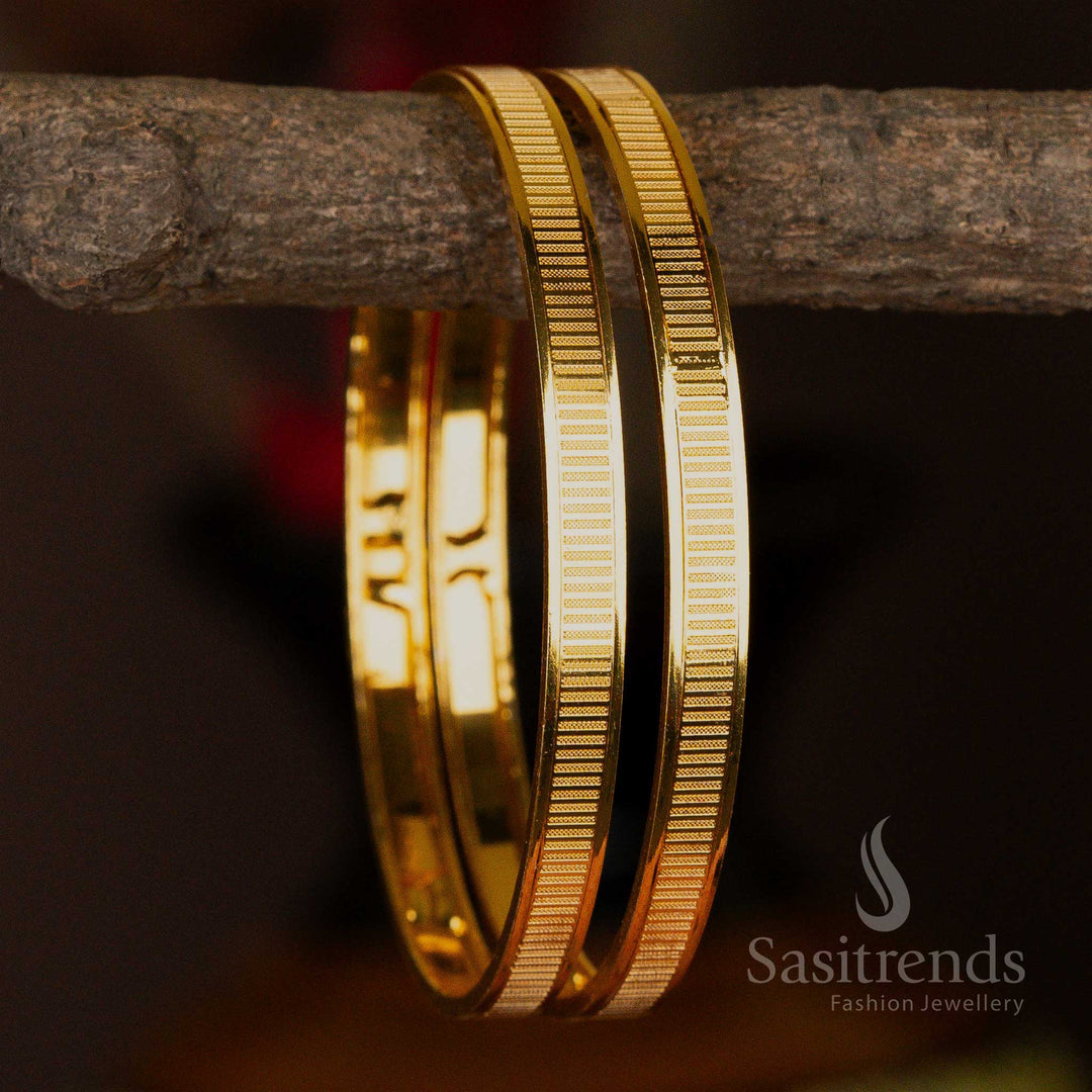 Elegantly micro gold-plated bangles with detailed linear textures