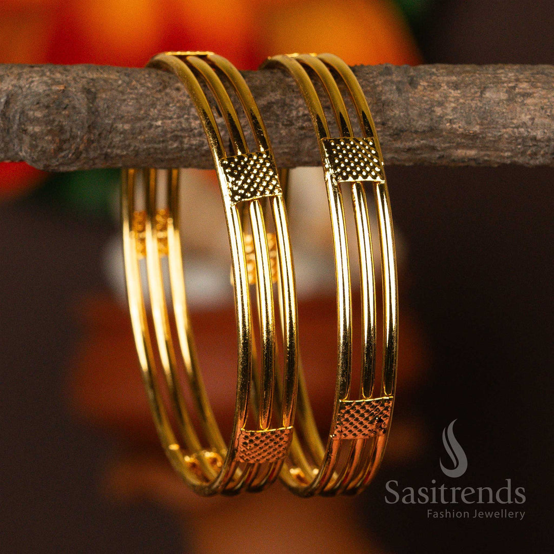 Guaranteed Micro Gold Plated Three Line Designer Traditional Bangles - Sasitrends