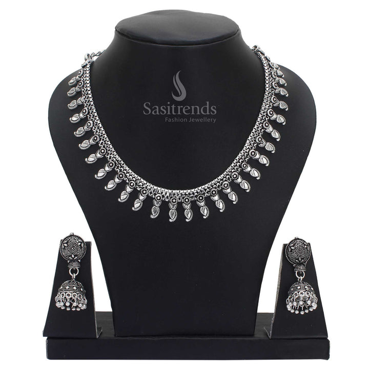 Cultural Ensemble oxidised silver jewellery set with handcrafted jhumka earrings – a vintage boho flair perfect for both festive moments and casual cultural statements – Sasitrends