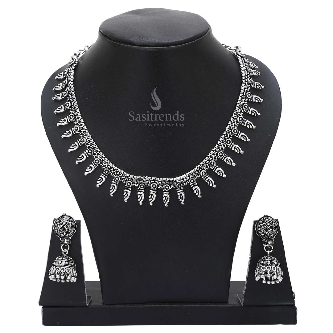 Dramatic tradition captured in oxidised silver jewellery set with lively jhumka earrings and festive ethnic style – a cultural showstopper – Sasitrends