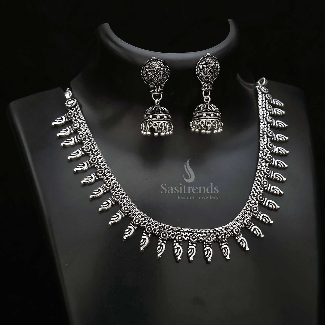 Mirror glow oxidised silver jewellery set with shimmering jhumkas and Rajasthan-inspired craftsmanship – perfect for vibrant cultural festivities – Sasitrends