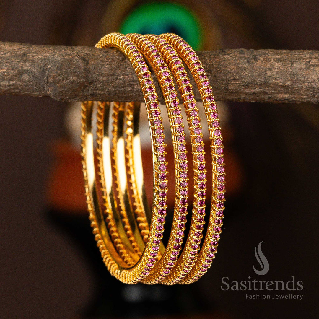Guaranteed Micro Gold Plated Spiral Pink Stone Studded Bangles Sasitrends Online Shopping