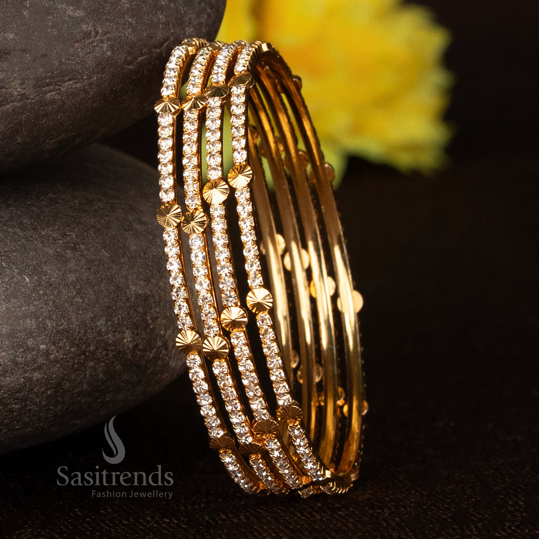 American Diamond Bangle Set with Floral Domes – Sasitrends One Gram Jewellery - Sasitrends