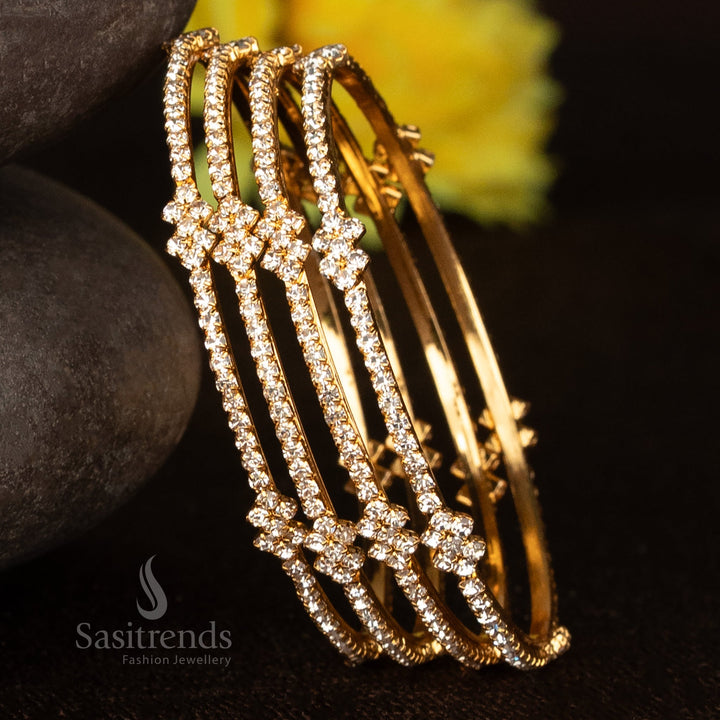 Micro Gold Plated Traditional Floral Mesh Bangle Set Of 4 Bangles – Guaranteed One Gram Jewellery Using 24 Carat Pure Gold - Sasitrends
