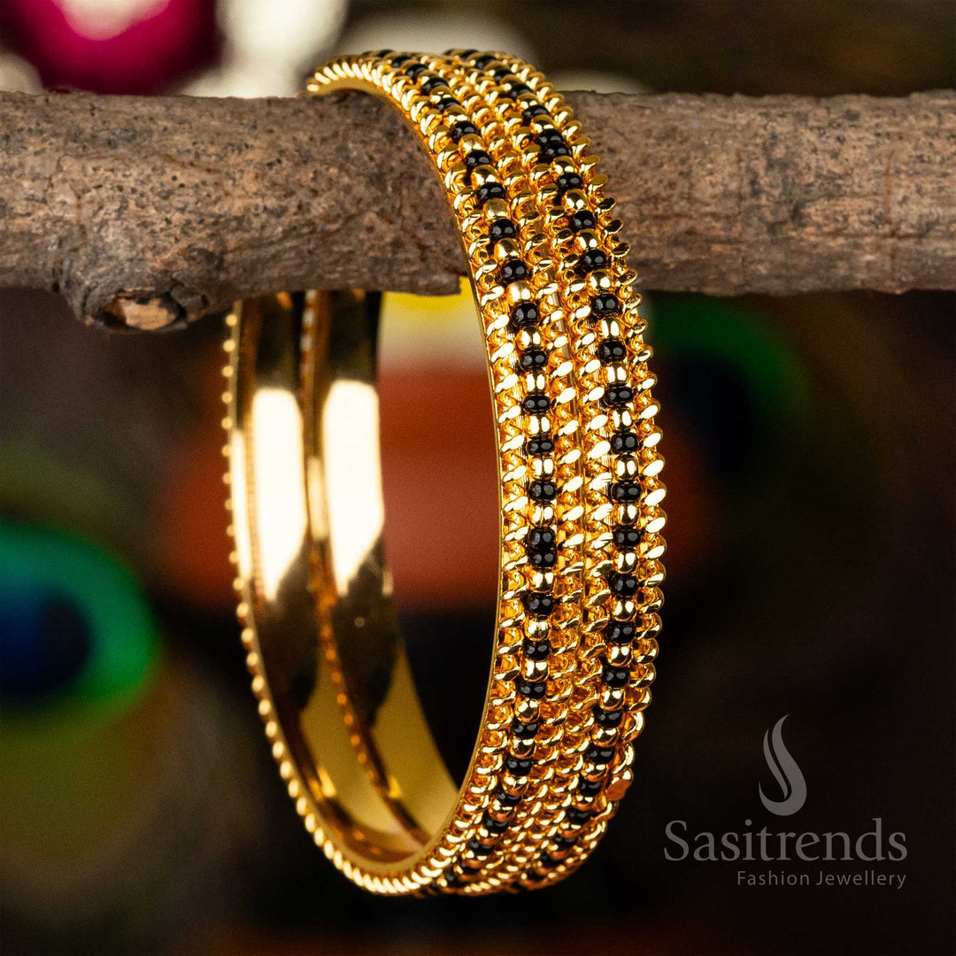 Guaranteed Micro Gold Plated Temple Wear Black Beads Bangles Sasitrends Online Shopping