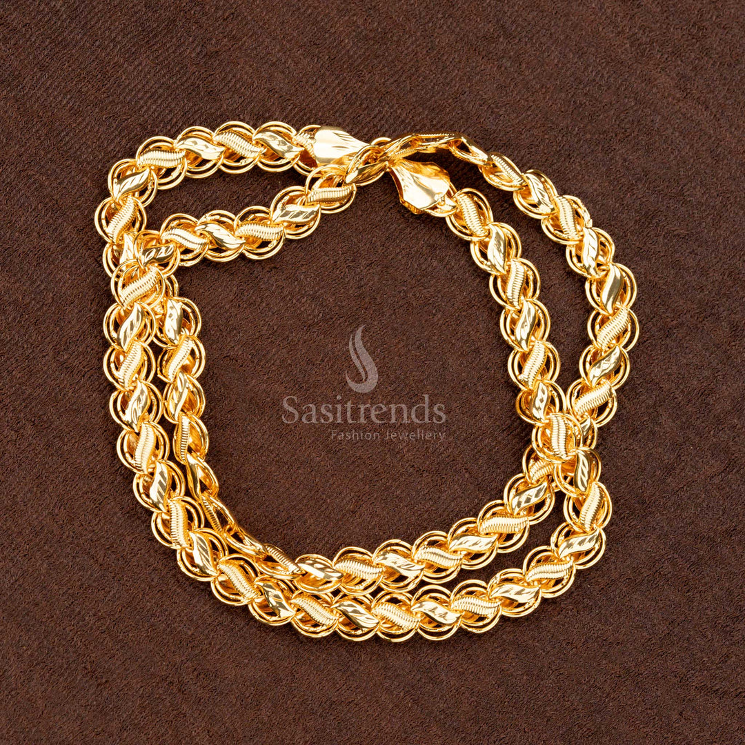 Luxurious long necklace in one gram micro gold plating featuring intricate leaf designs, perfect for traditional occasions - Sasitrends