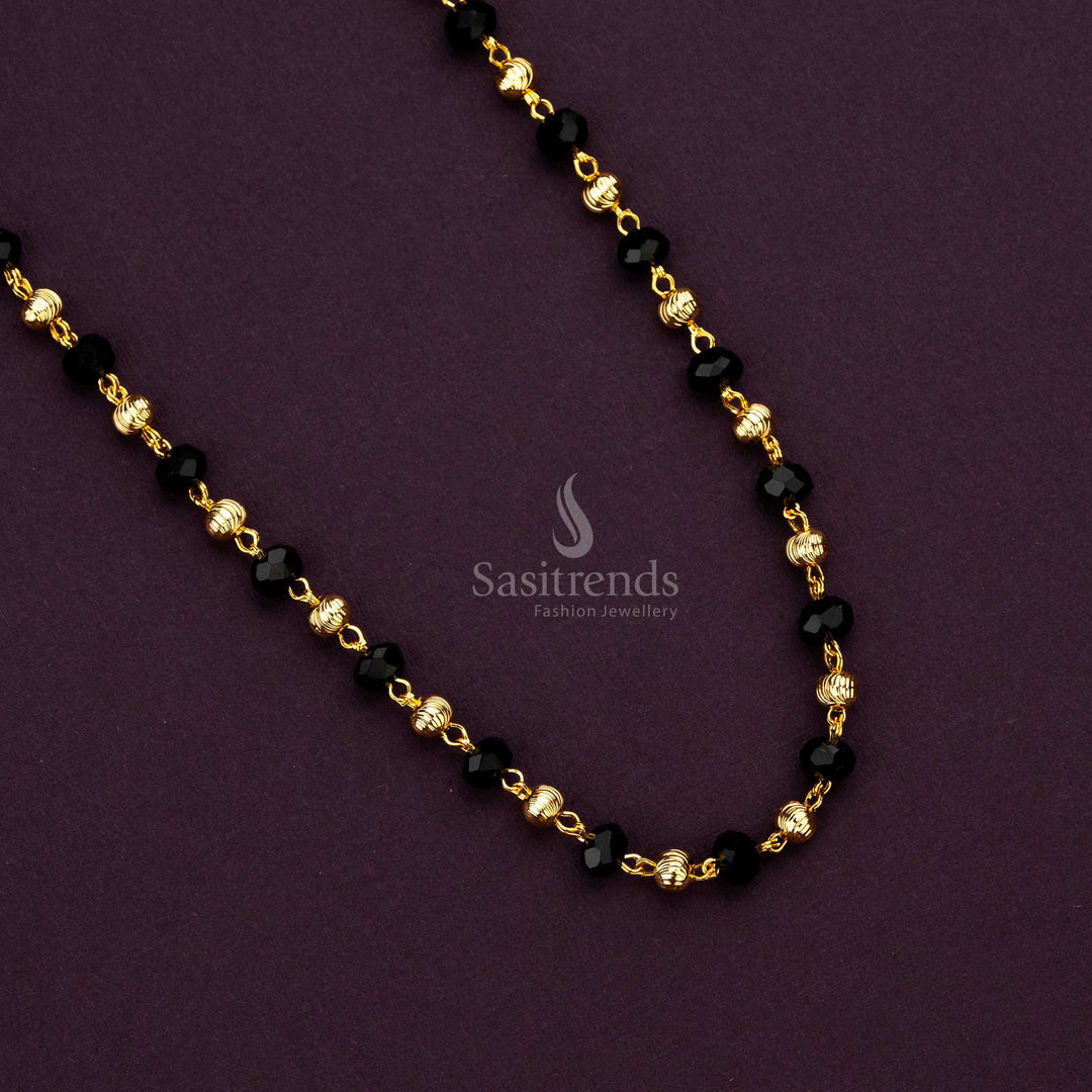 Traditional micro gold plated black bead chain with faceted beads and gold accents, look like real gold - Sasitrends