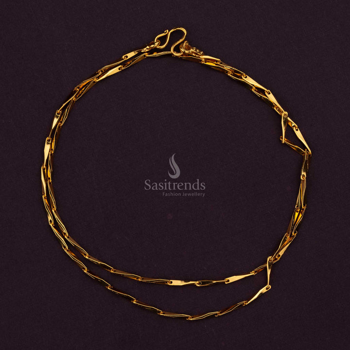 Traditional Twisted Elongated Link Gold Plated Chain – Perfect for Temple & Festive Wear - Sasitrends