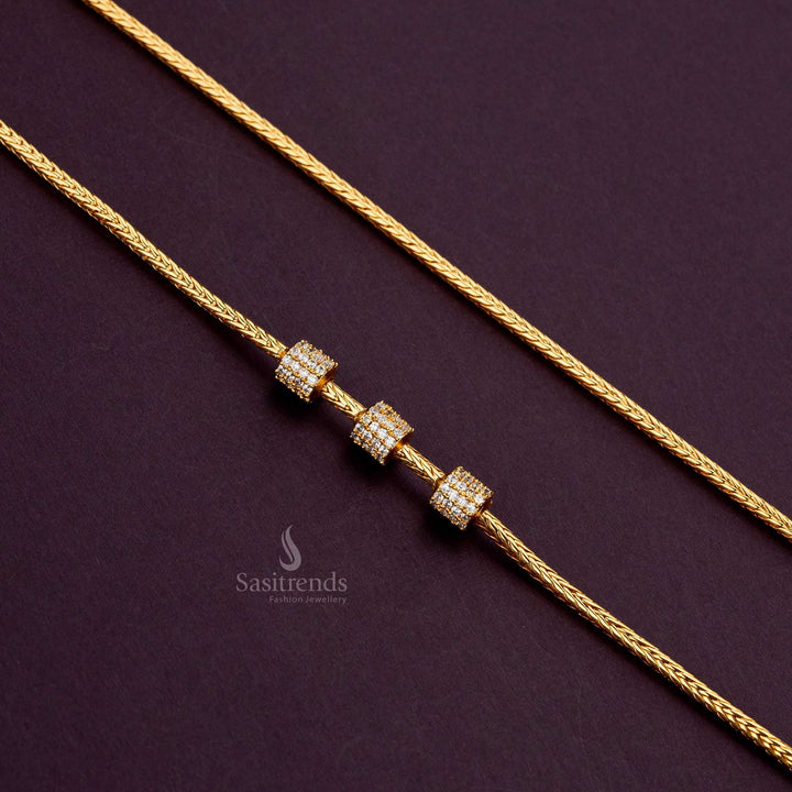 Guaranteed one-gram gold-plated white AD stone mugappu chain, 24 inches in length