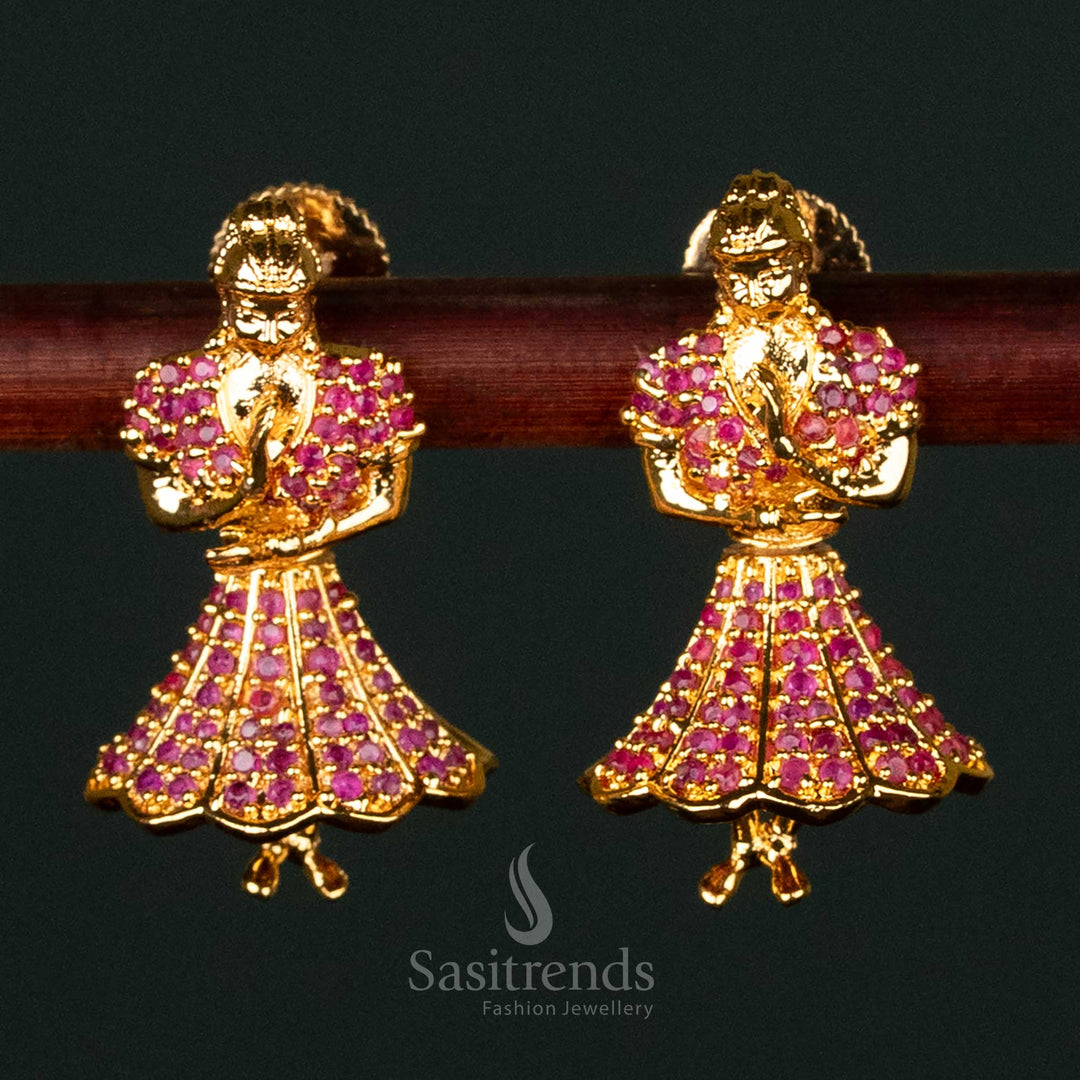 Exquisite Micro Gold Plated Butta Bomma Jhumki Earrings with Ruby Stones – A Royal Heritage Jewelry Piece for Traditional Wear - Sasitrends