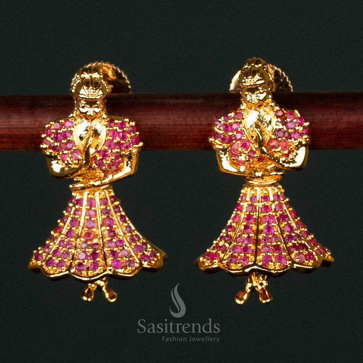 Exquisite Micro Gold Plated Butta Bomma Jhumki Earrings with Ruby Stones – A Royal Heritage Jewelry Piece for Traditional Wear - Sasitrends
