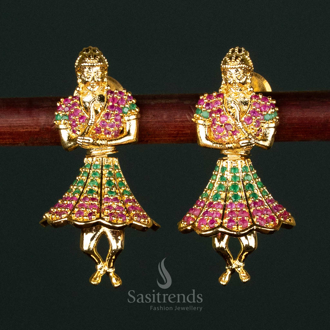 Micro Gold Plated Butta Bomma Jhumka Earrings with Ruby-Green Stones – A Festive and Traditional Design for Special Occasions - Sasitrends